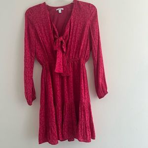 Bar III DRESS Women medium long sleeve mini V neck tie casual